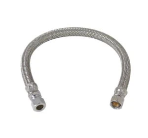 Trançado de aço inoxidável Mangueira de abastecimento de água CUPC Conector de torneira de 16 polegadas 3/8 pol. Comp X 3/8 in. OD Comp
